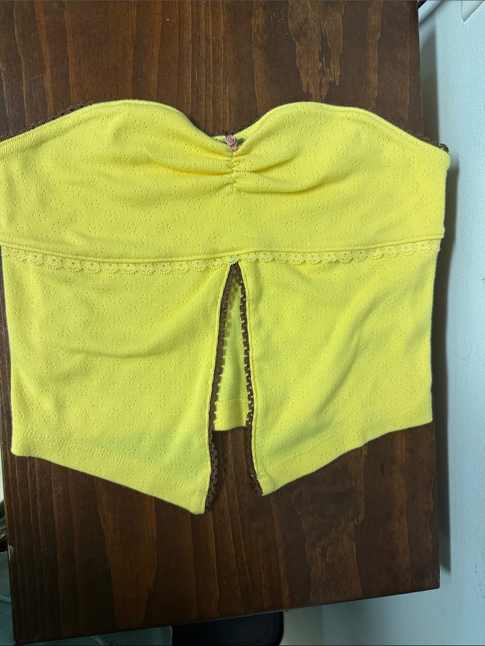 Kimchi Blue strapless tank top in bright yellow with brown trim